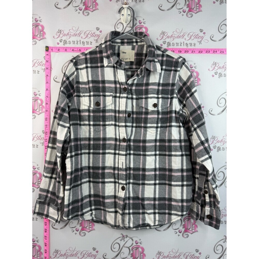 Tilley long sleeve Plaid Button-Up Shirt in White, Black & Light Pink
